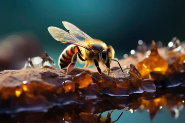 Deurstickers bee on a flower © Kanchana