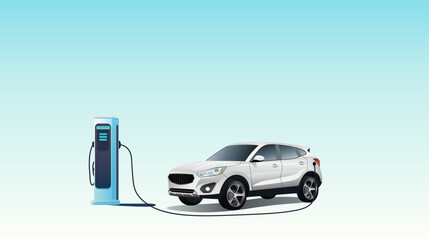 Eectric EV car charging battery on the background. Concept of protecting the environment, loving the earth, Save for the world. Ready to apply to your design. Vector illustration.