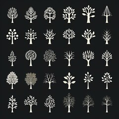 Bushy trees glyph icons. a white tree on a black background. generative AI