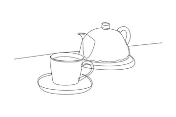 One continuous line drawing of Modern ceramic kitchen utensils concept. Doodle vector illustration in simple linear style. 