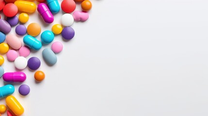 Variation of Multi-Colored Pills on a Colored Background