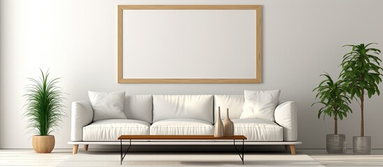 Create a Scandinavian-inspired illustration of a modern interior with a mock-up poster frame.