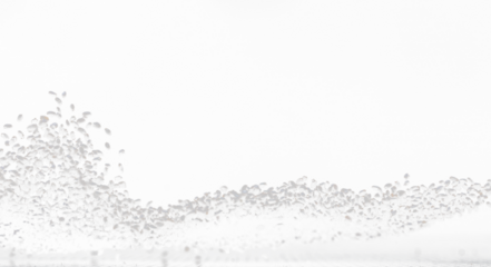Black Sesame seeds flying explosion, black grain wave floating. Abstract cloud fly splash in air. Sesame seed is material food.  Black background Isolated selective focus blur