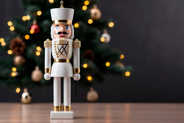 A Nutcracker toy on a Christmas holiday background