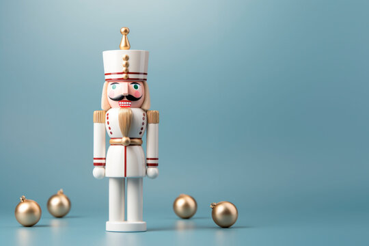 A Nutcracker toy on a Christmas holiday background