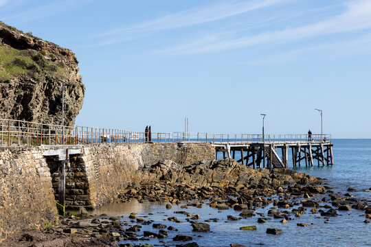 The iconic Second Valley jetty with surrounding Hills located on the Fleurieu Peninsula South Australia taken on September 11th 2023
