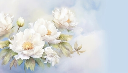 Fototapeta premium white peony flowers watercolor background