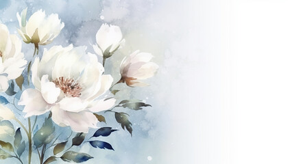 white peony flowers watercolor background