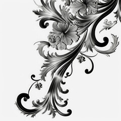 Fototapeta premium Black elaborate filigree corner borders on white Background, AI Generated