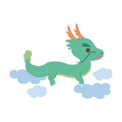 空を泳ぐ辰年のキャラクターイラスト/正月・年賀・新年