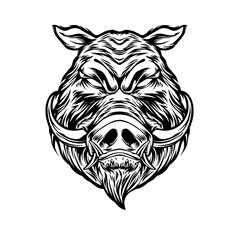 Vector illustration of wild boar head isolated on white background. Design element for tattoo, emblem, sign, poster.v