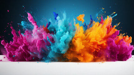 Fototapeta na wymiar Colorful rainbow holi paint color powder explosion isolated white wide panorama background