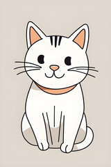 Illustration of an adorable white kitten, he is sitting and is very cute. Light background.