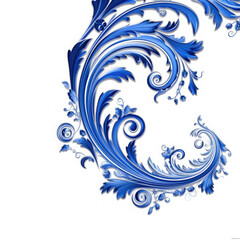 Fototapeta premium Blue elaborate filigree corner borders on white Background, AI Generated