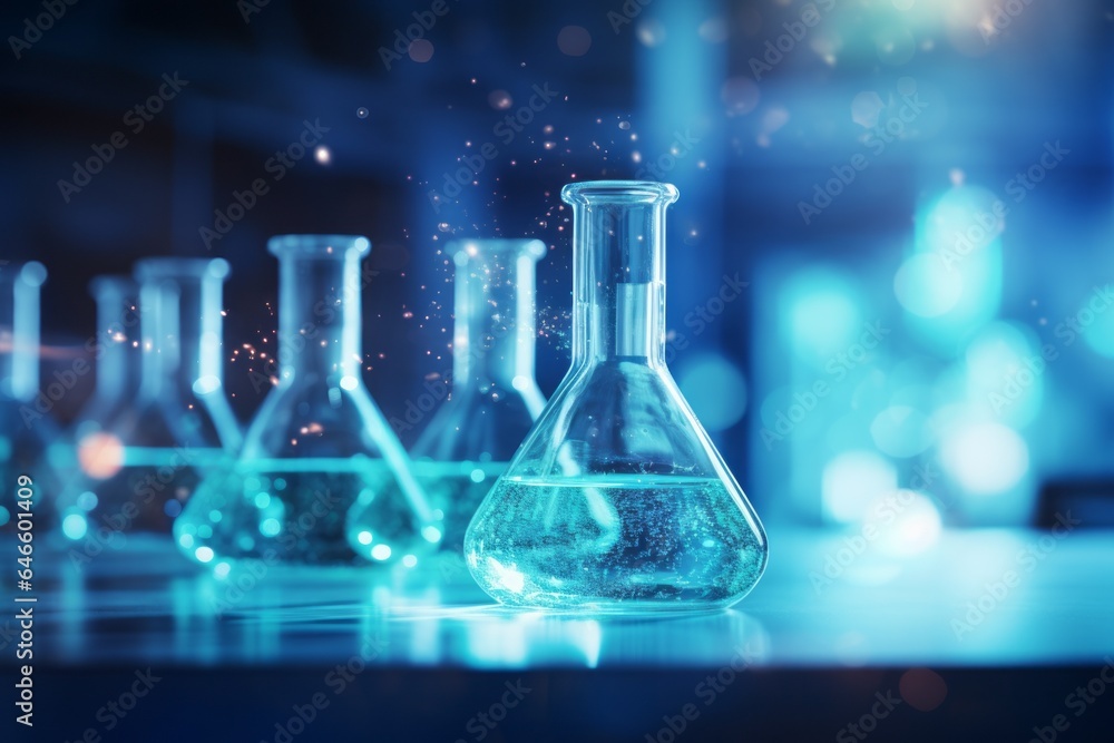 Aufkleber flasks in the laboratory. background with selective focus