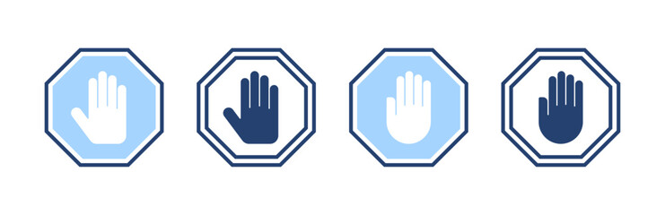 Stop icon vector. stop road sign. hand stop sign and symbol. Do not enter stop red sign with hand