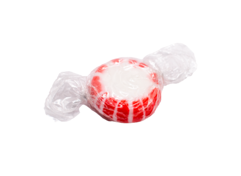 Peppermint candy wrapped in plastic on a transparent background 