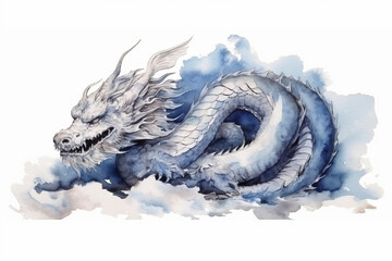 Obraz premium 白背景に龍のイラスト「AI生成画像」