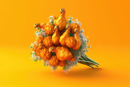 Bouquet of Fried chicken Drumstick as Flowers, Generative AI