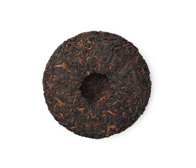 Disc shaped traditional Chinese pu-erh tea isolated on white, top view