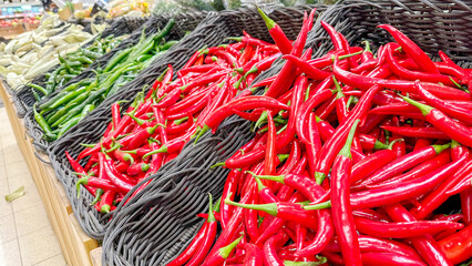 fresh red hot pepper on the counter