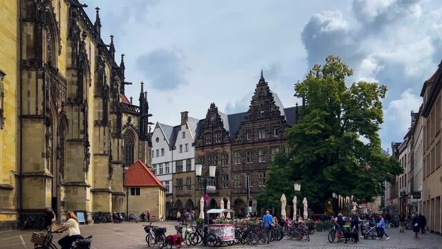 Timelapse of Munster street, North Rhine Westphalia, Germany August 28, 2023. High quality 4k footage