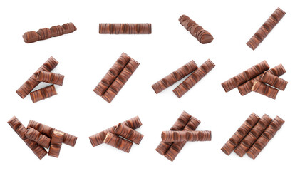 Collage with chocolate bars isolated on white