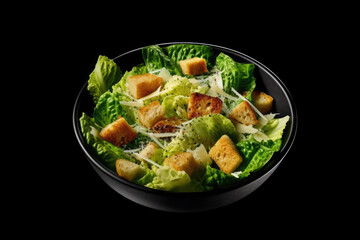 Fototapeta na wymiar Caesar salad top view black background Generative AI
