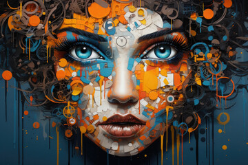 A contemporary street art mural filled with vibrant graffiti and urban imagery. Generative Ai.