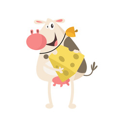 vector cute cow bring cheese cartoon vector icon illustration
