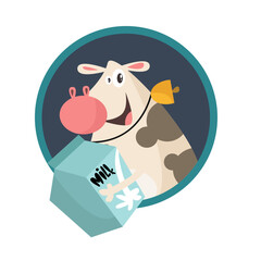 vector cute cow logo with milk cartoon vector icon illustration