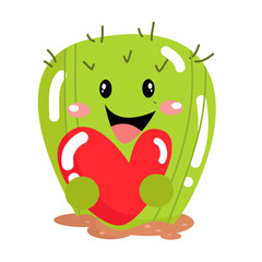 vector cute cactus hugging heart cartoon vector icon illustration