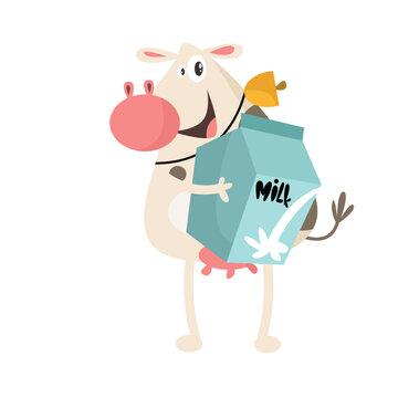 vector cute cow bring mlik cartoon vector icon illustration