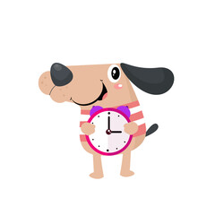 vector cute dog with alarm clock cartoon vector icon illustration