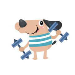 vector cute dog lifting dumblle cartoon vector icon illustration