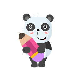Vector cute panda with big pencil cartoon vector icon illustration