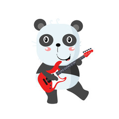 Vector cute panda playing guitar cartoon vector icon illustration
