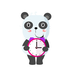 Obraz na płótnie Canvas Vector cute panda with alarm clock cartoon vector icon illustration