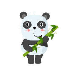 Vector cute panda holding bambo cartoon vector icon illustration