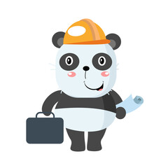 Vector cute panda architect cartoon vector icon illustration