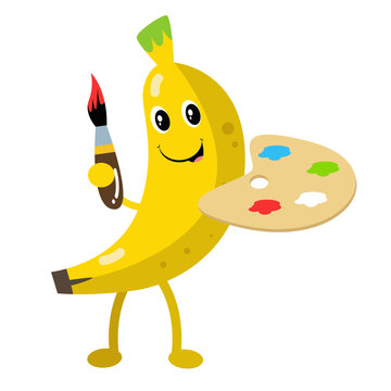 Vector cute banana painter cartoon fruit icon illustration