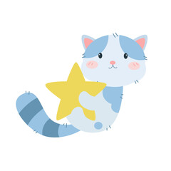 Vector cute cat hugging star  cartoon vector icon illustration