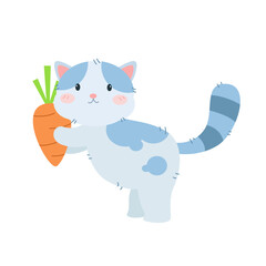 Vector cute cat holding carrot cartoon vector icon illustration