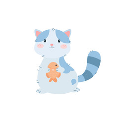 vector cute cat holding fish cartoon icon illustration