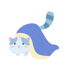 Cute cat laying blanket cartoon vector icon illustration