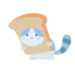 Vector cute cat on bread cartoon vector icon illustration