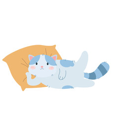 Cute cat laying with pillow  cartoon vector icon illustration