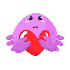 Vector cute crab hugging heart cartoon vector icon illustration