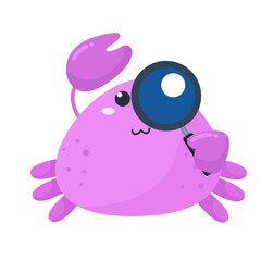 Vector cute crab detective cartoon vector icon illustration