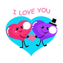 vector cute heart couple cartoon icon illustration